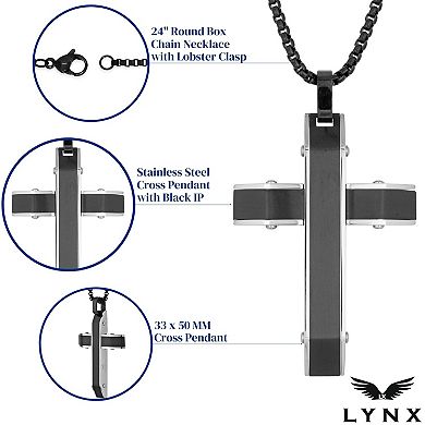 Men's LYNX Stainless Steel Black Cross Pendant Necklace