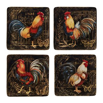 Certified International Gilded Rooster 4 pc Dinner Plate Set