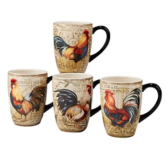 Certified International Gilded Rooster 4 pc Mug Set
