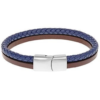 Men's LYNX Stainless Steel & Braided Two-Tone Leather Bracelet