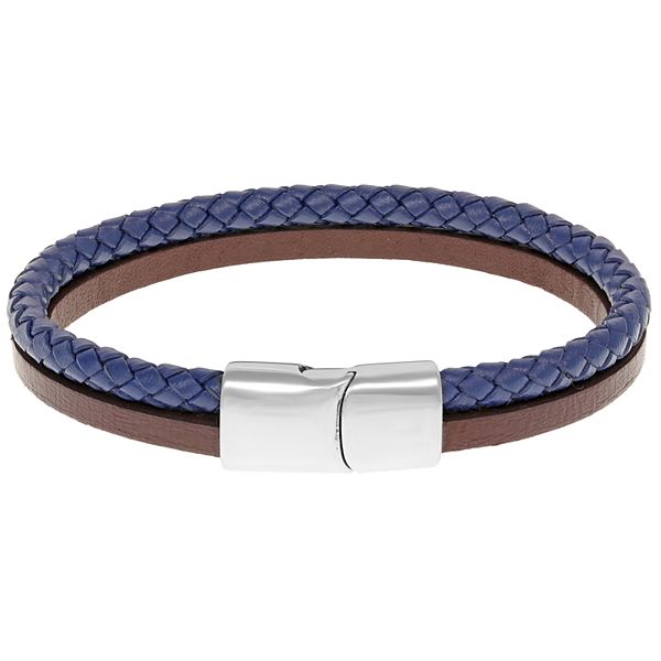 Men's LYNX Stainless Steel & Braided Two-Tone Leather Bracelet
