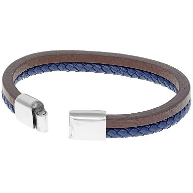 Men's LYNX Stainless Steel & Braided Two-Tone Leather Bracelet