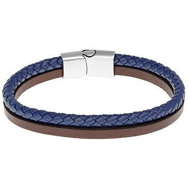 Men's LYNX Stainless Steel & Braided Two-Tone Leather Bracelet