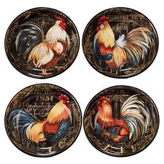 Certified International Gilded Rooster 4 pc Soup / Pasta Bowl Set