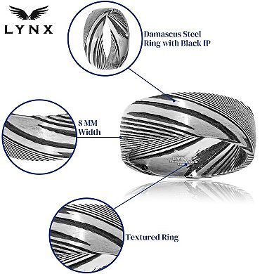 Men's LYNX Damascus Steel Black Ion Ring