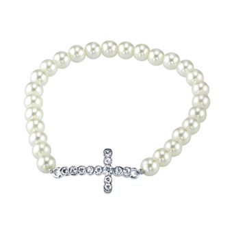 1928 Crystal & Simulated Pearl Stretch Bracelet