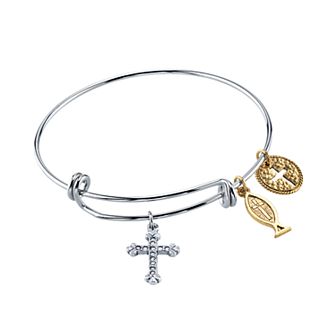 1928 14k Gold-Plated Cross Fish & Medallion Bangle Bracelet