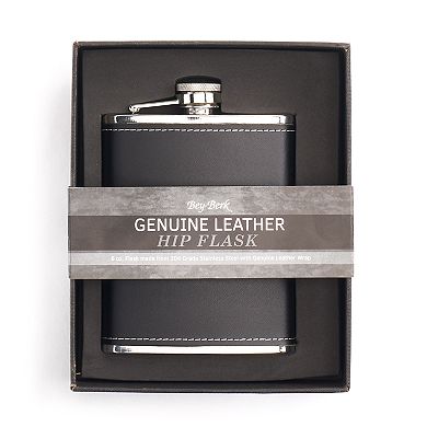 Bey-Berk Initial Monogram Black Leather Flask