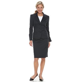Le Suit Brown Rust Herringbone Long Sleeve Jacket & Fitted Skirt 2pc Suit NEW 
