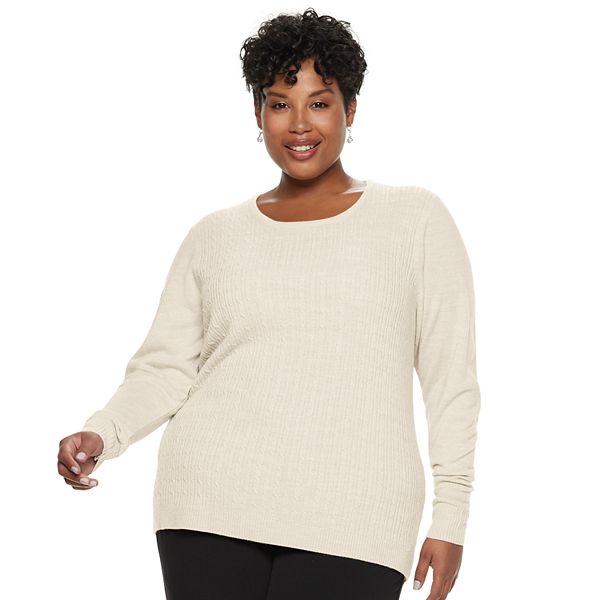 Plus Size Napa Valley Cable-Knit Crewneck Sweater