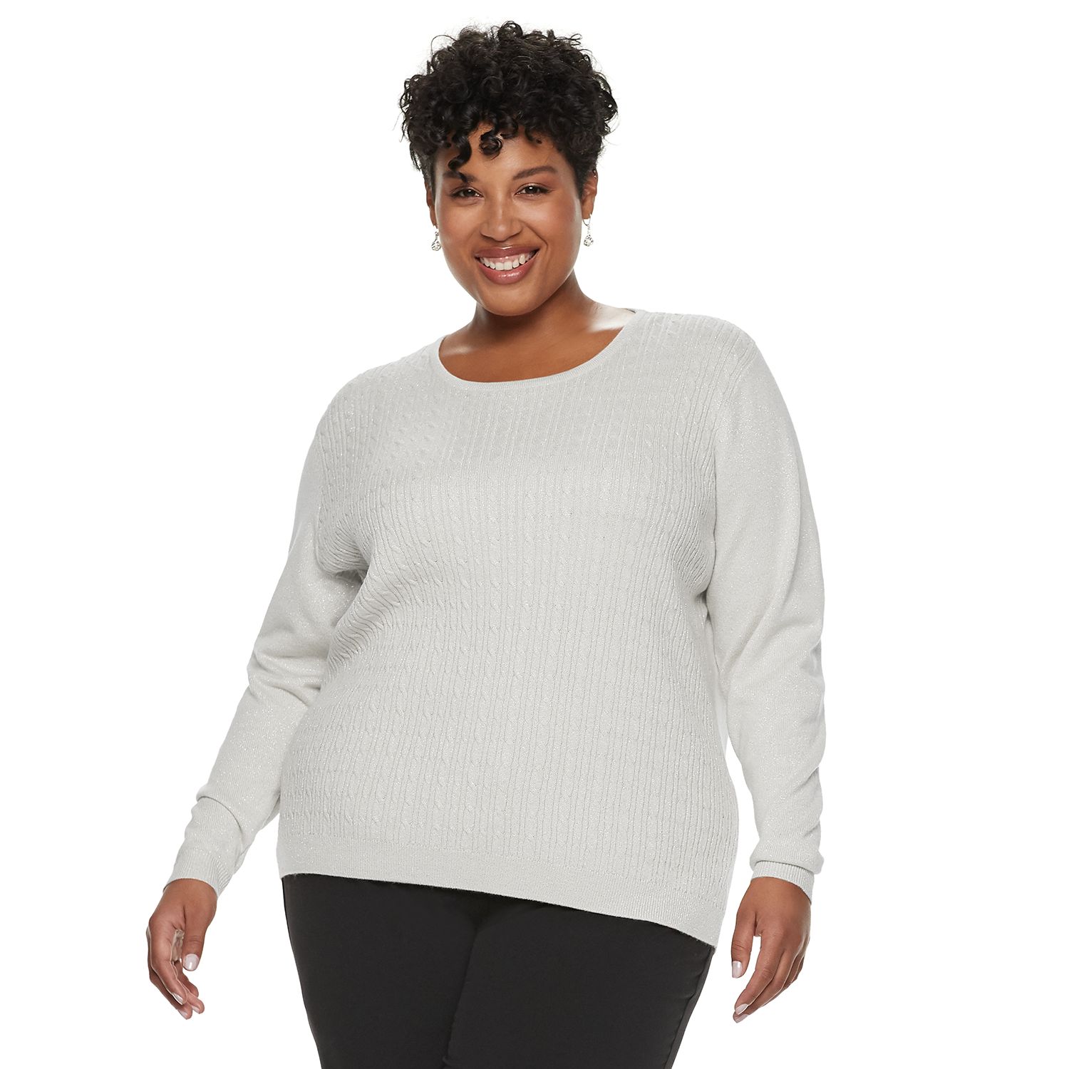 plus size white cable knit sweater