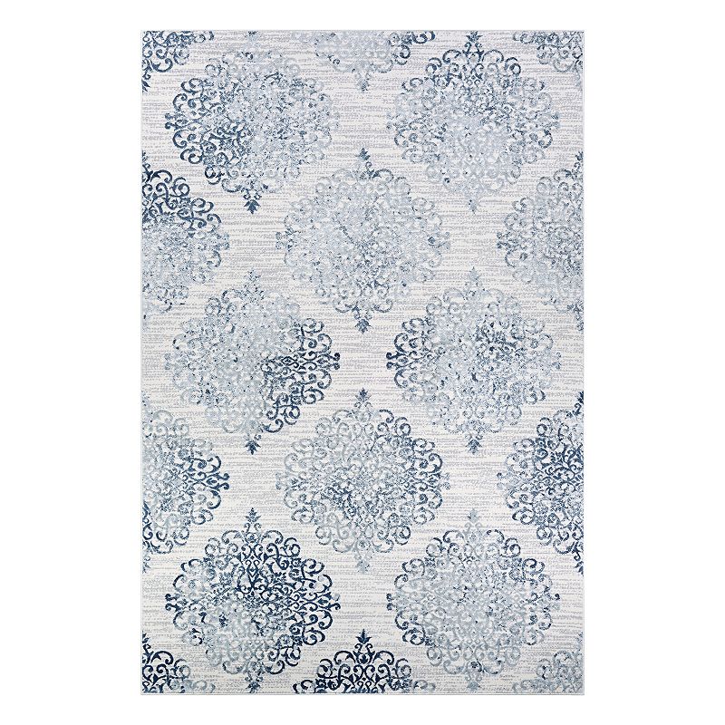 Couristan Calinda Montebello Damask Rug, Blue, 5X7.5 Ft Complete your room makeover with this Couristan Calinda Montebello Damask rug.FEATURES Powerloomed Durable heat-set Courtron blend pile Face-to-face Wilton woven Lustrous high/low appearance Damask pattern CONSTRUCTION & CARE Polypropylene, polyester Jute, latex backing Pile height: 0.393'' Spot clean Manufacturer's 1-year limited warrantyFor warranty information please click here Imported Attention: All rug sizes are approximate and should measure within 2-6 inches of stated size. Pattern may also vary slightly. This rug does not have a slip-resistant backing. Rug pad recommended to prevent slipping on smooth surfaces. . Size: 5X7.5 Ft. Color: Blue. Gender: unisex. Age Group: adult. Pattern: Floral. Material: Poly Blend.
