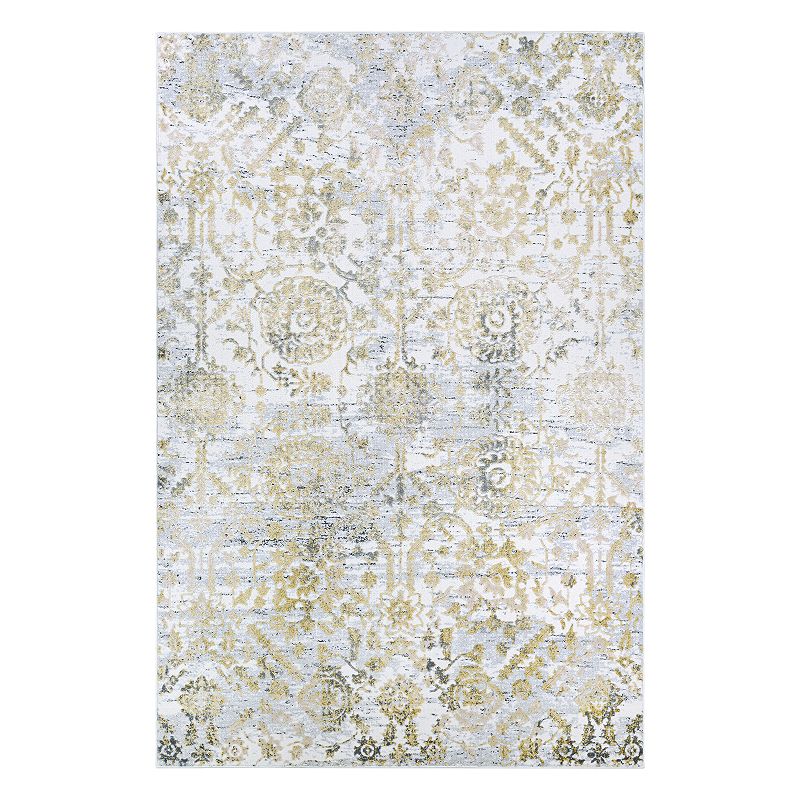 Couristan Calinda Marlowe Floral Rug, Gold, 6.5X9.5 Ft Freshen up any floor with this Couristan Calinda Marlowe Floral rug.FEATURES Powerloomed Durable heat-set Courtron blend pile Face-to-face Wilton woven Lustrous high/low appearance Floral pattern CONSTRUCTION & CARE Polypropylene, polyester Jute, latex backing Pile height: 0.393'' Spot clean Manufacturer's 1-year limited warrantyFor warranty information please click here Imported Attention: All rug sizes are approximate and should measure within 2-6 inches of stated size. Pattern may also vary slightly. This rug does not have a slip-resistant backing. Rug pad recommended to prevent slipping on smooth surfaces. . Size: 6.5X9.5 Ft. Color: Gold. Gender: unisex. Age Group: adult. Material: Poly Blend.