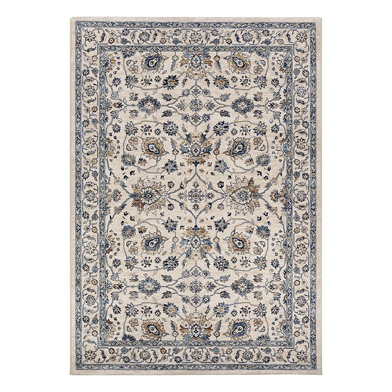 Couristan Monarch Kerman Vase Framed Floral Rug, Ivory Grey, 8X11 Ft