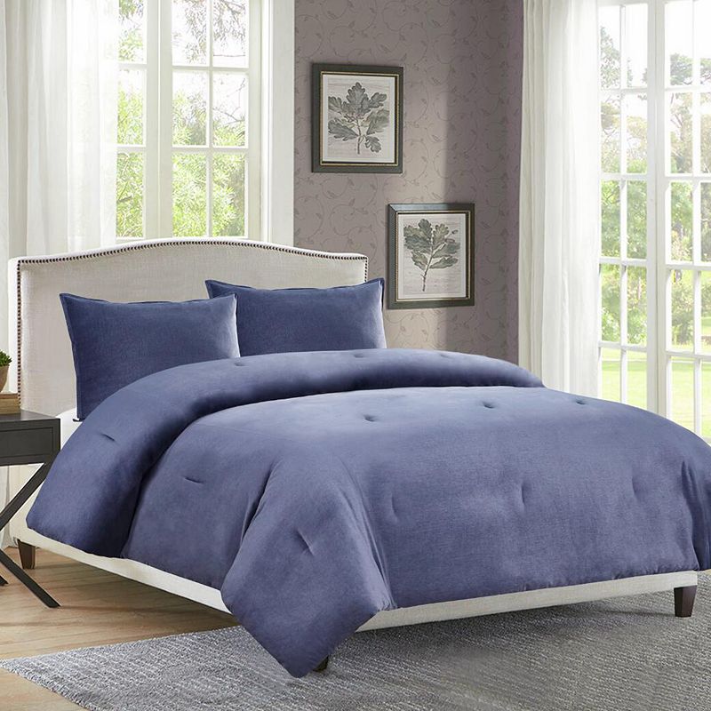 Heathered Velvet 3-piece Comforter Set, Blue, Queen