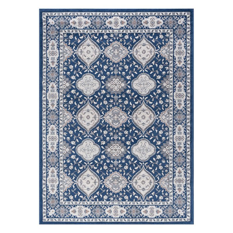 KHL Rugs Syracuse Traditional Framed Floral Rug, Blue, 8Ft Rnd