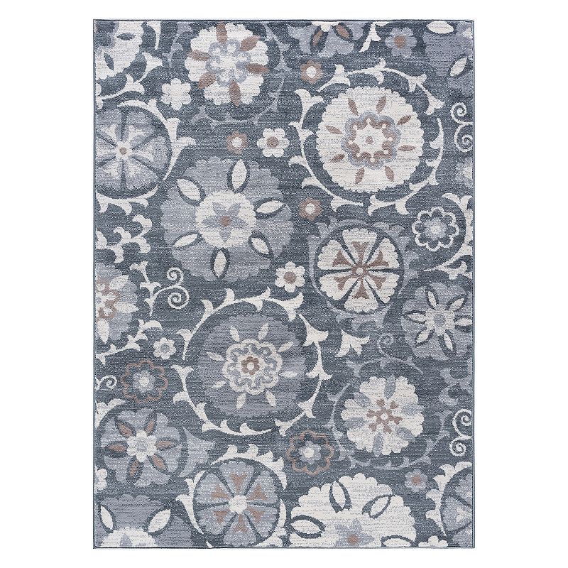 KHL Rugs Wendy Traditional Floral Rug, Grey, 8Ft Rnd