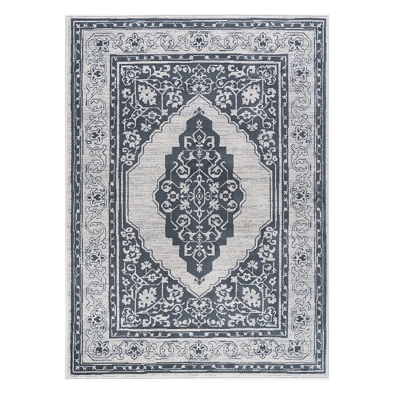 KHL Rugs Kerr Traditional Framed Floral Rug, Grey, 8Ft Rnd