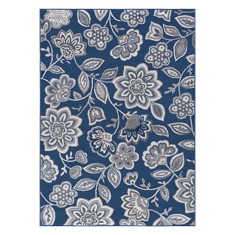 KHL Rugs Emmalyn Transitional Floral Rug, Blue, 8Ft Rnd
