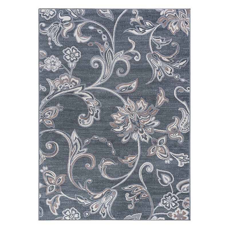 KHL Rugs Garland Transitional Floral Rug, Dark Grey, 8Ft Rnd