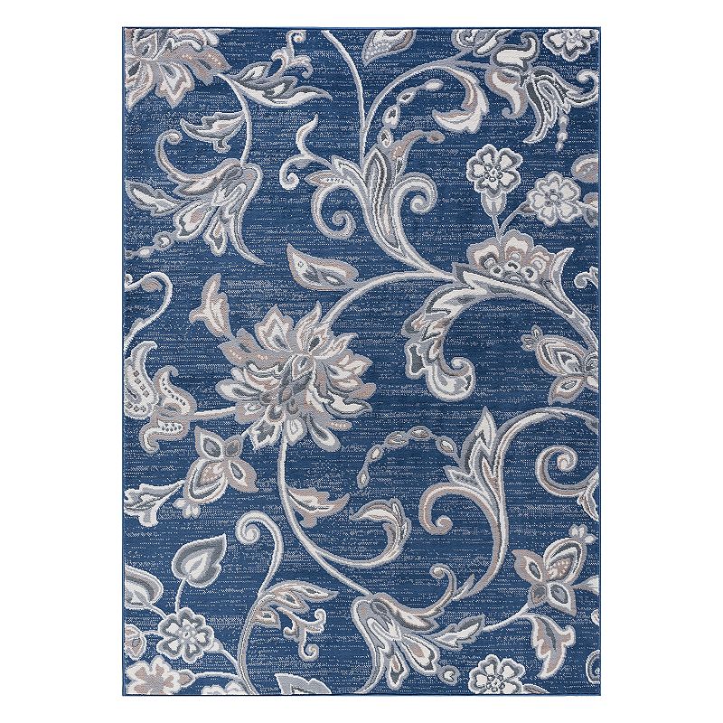 KHL Rugs Garland Transitional Floral Rug, Blue, 8Ft Rnd