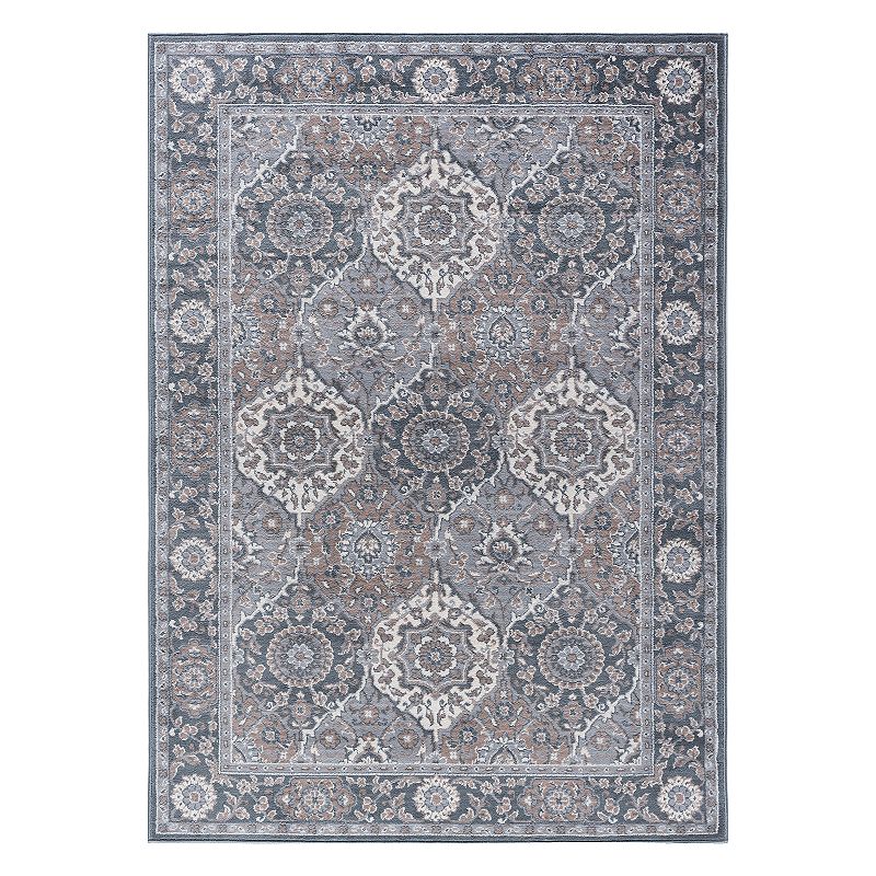 KHL Rugs Newcomb Traditional Framed Floral Rug, Grey, 7.5X10 Ft