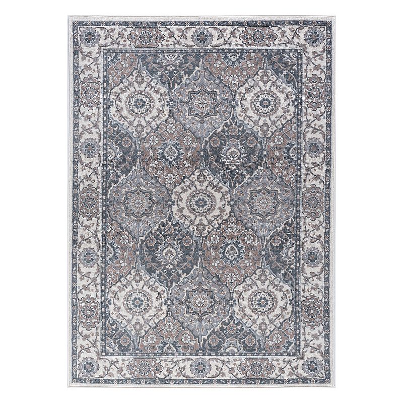 KHL Rugs Newcomb Traditional Framed Floral Rug, Natural, 7.5X10 Ft