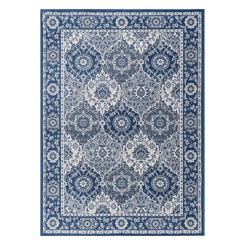 KHL Rugs Newcomb Traditional Framed Floral Rug, Blue, 8Ft Rnd