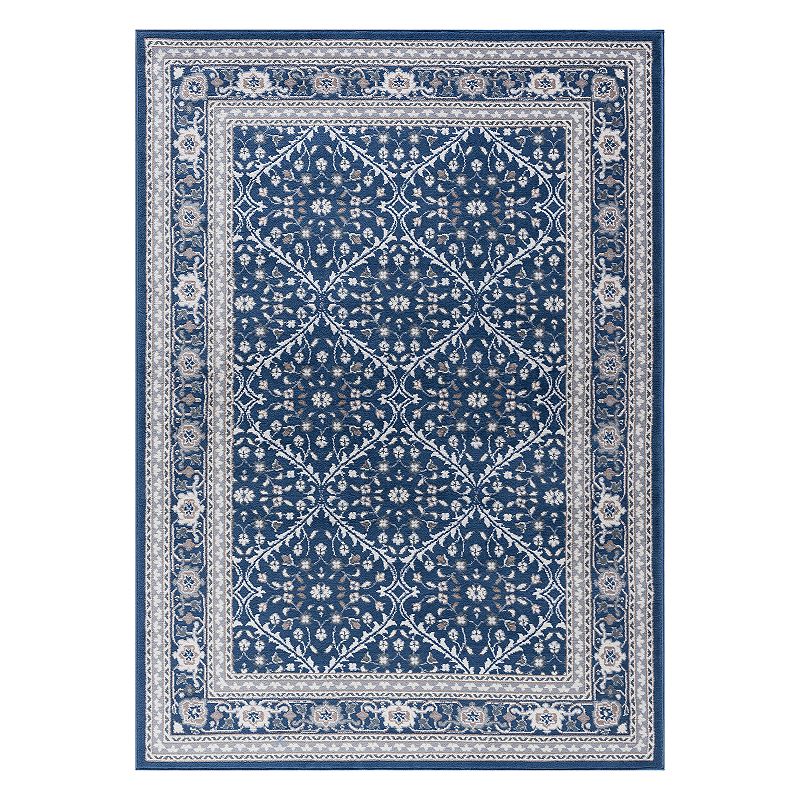 KHL Rugs Beauregard Traditional Framed Floral Rug, Blue, 7.5X10 Ft