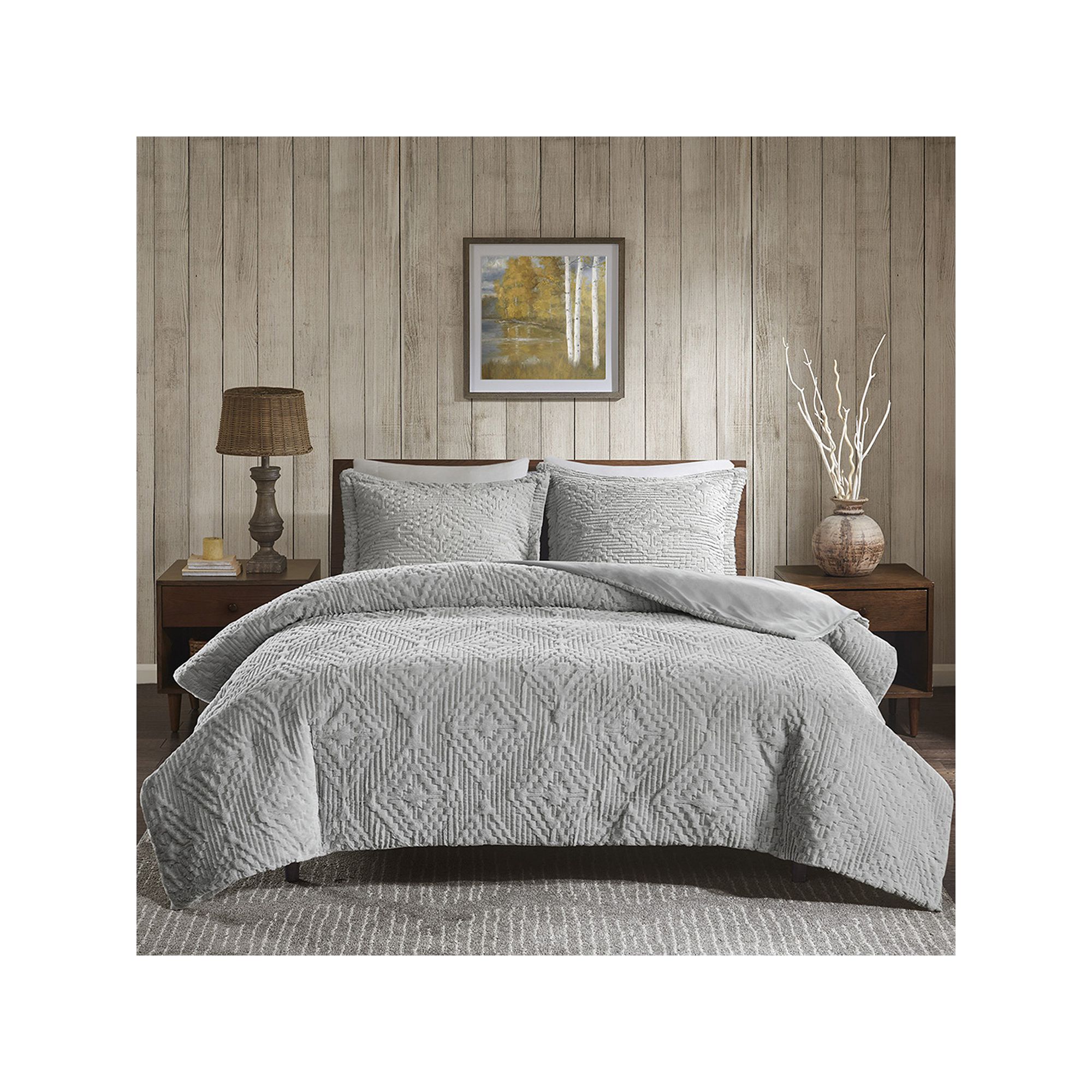 Woolrich Teton 3-piece Embroidered Plush Quilt Set with Shams, Gray