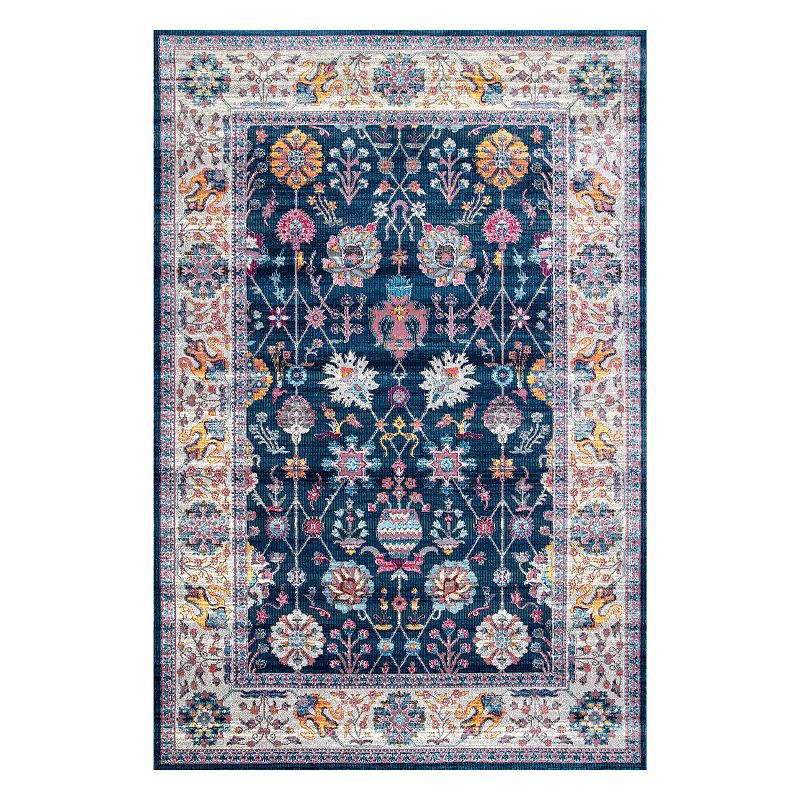 nuLOOM Classic Tinted Framed Floral Rug, Blue, 4X6 Ft