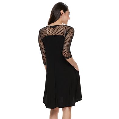 Women's Nina Leonard Mesh Yoke Trapeze Dress