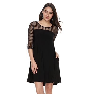 Women's Nina Leonard Mesh Yoke Trapeze Dress, Size: XL, Navy Lace Dot