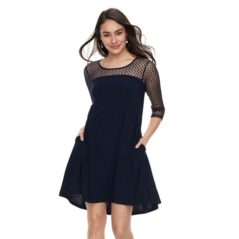 Женские платья Nina Leonard Women's Nina Leonard Mesh Yoke Trapeze Dress