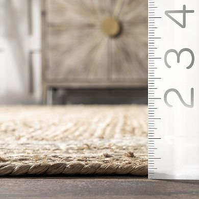 nuLOOM Braided Rikki Border Jute Throw Rug, Area Rug or Runner