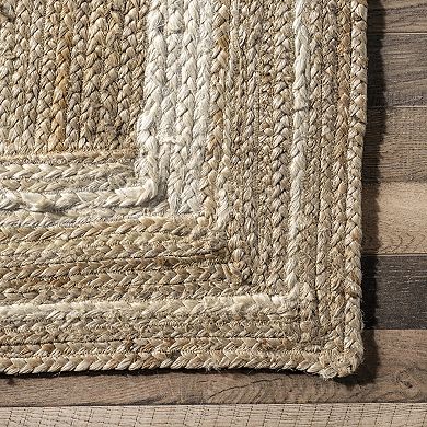 nuLOOM Braided Rikki Border Jute Throw Rug, Area Rug or Runner