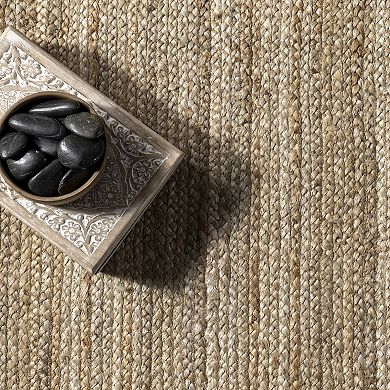 nuLOOM Braided Rikki Border Jute Throw Rug, Area Rug or Runner