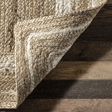 nuLOOM Braided Rikki Border Jute Throw Rug, Area Rug or Runner