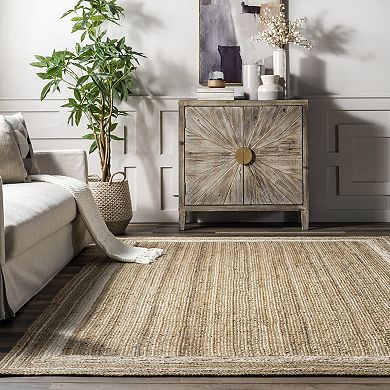 nuLOOM Braided Rikki Border Jute Throw Rug, Area Rug or Runner