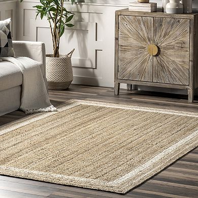 nuLOOM Braided Rikki Border Jute Throw Rug, Area Rug or Runner