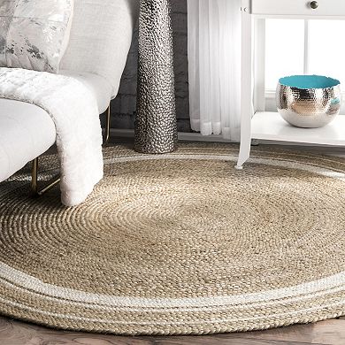 nuLOOM Braided Rikki Border Jute Throw Rug, Area Rug or Runner