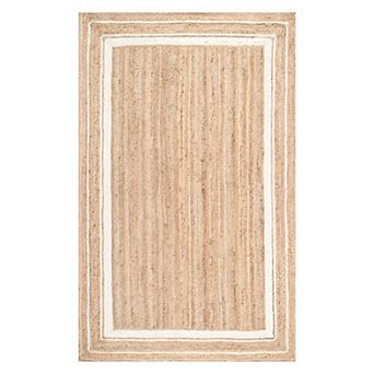 nuLOOM Braided Rikki Border Jute Throw Rug, Area Rug or Runner