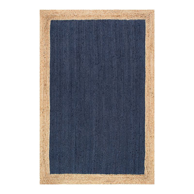 nuLOOM Eleonora Framed Solid Jute Rug, Blue, 6Ft Rnd
