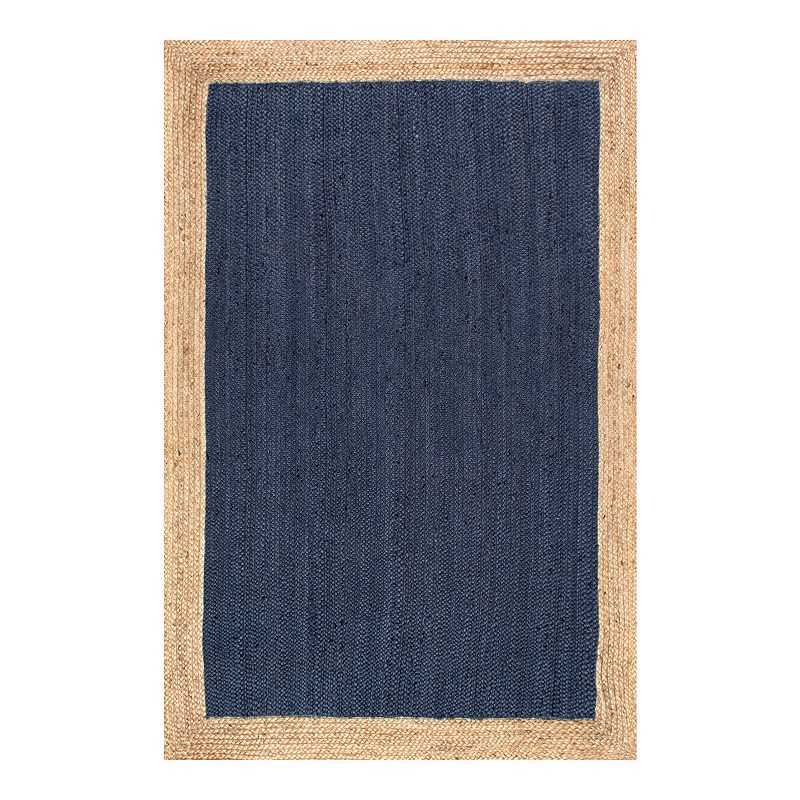 nuLOOM Eleonora Framed Solid Jute Rug, Blue, 9X12 Ft