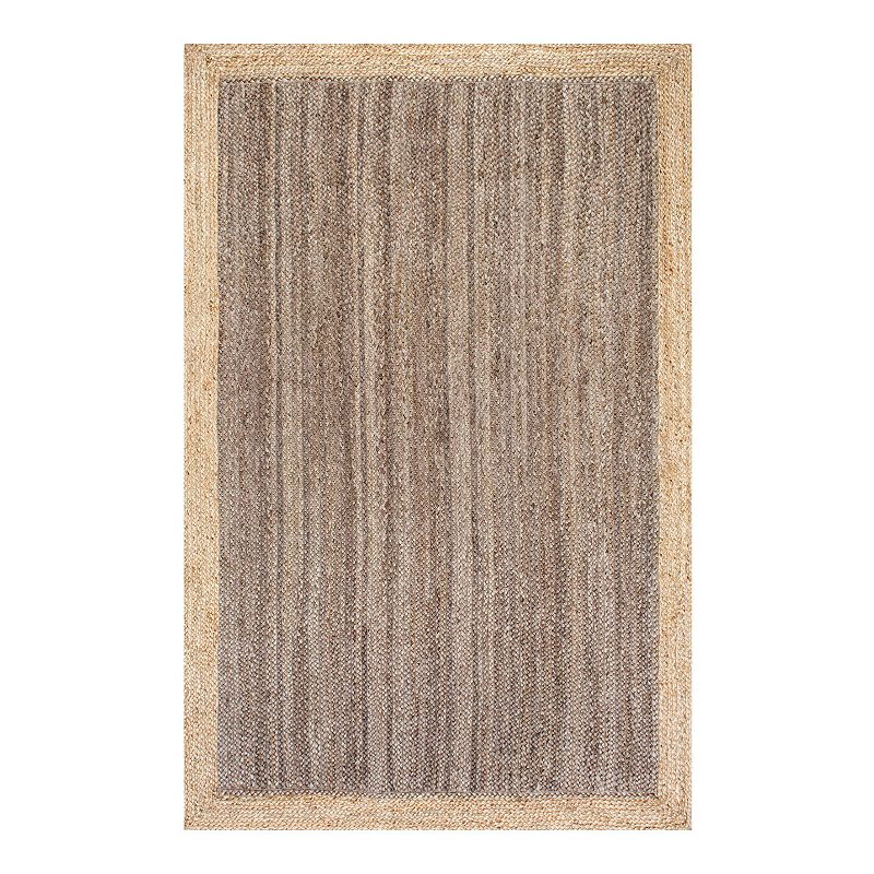 nuLOOM Eleonora Framed Solid Jute Rug, Grey, 5X8FT OVAL