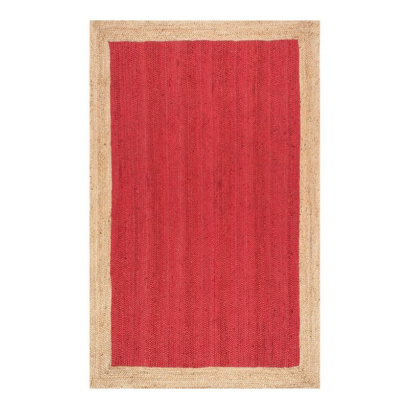 nuLOOM Eleonora Framed Solid Jute Rug, Red, 4X6 Ft