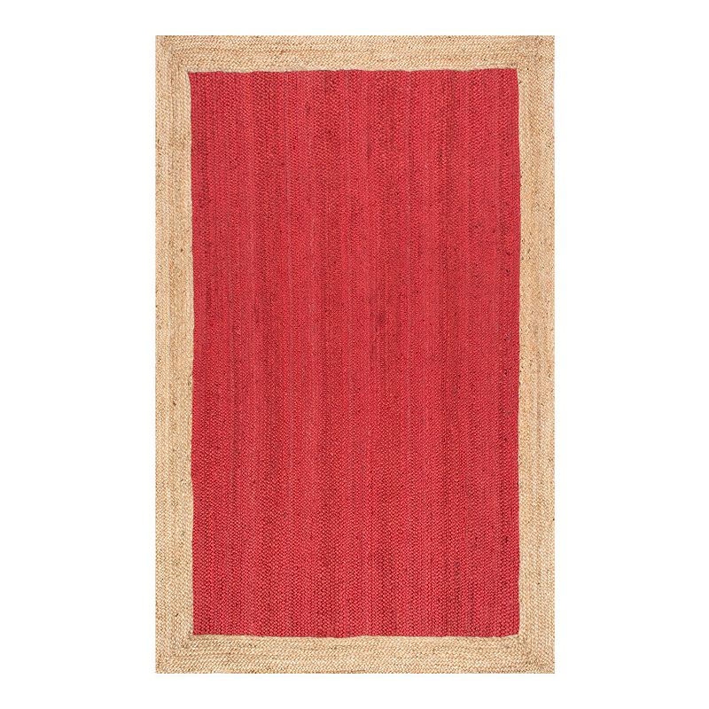 nuLOOM Eleonora Framed Solid Jute Rug, Red, 6X9 Ft