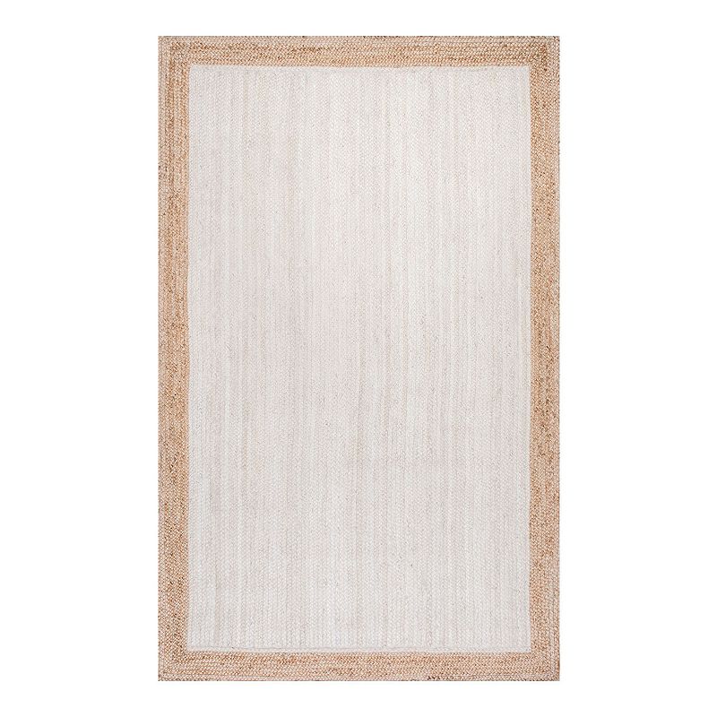 nuLOOM Eleonora Framed Solid Jute Rug, White, 10X14 Ft