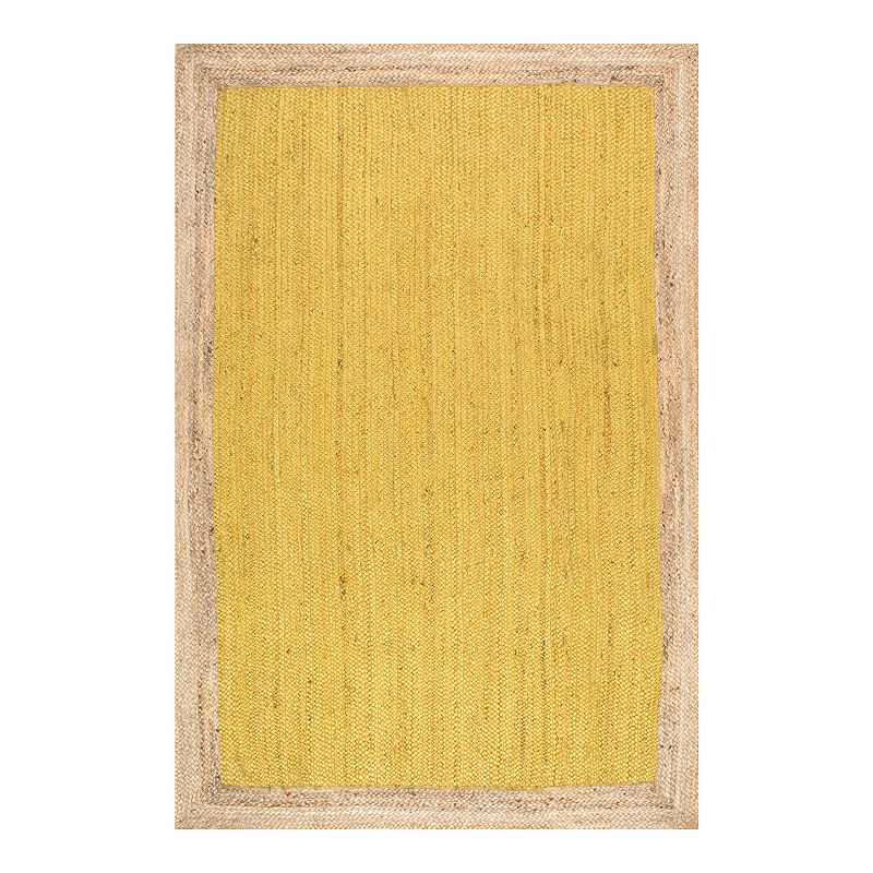 nuLOOM Eleonora Framed Solid Jute Rug, Yellow, 9X12 Ft