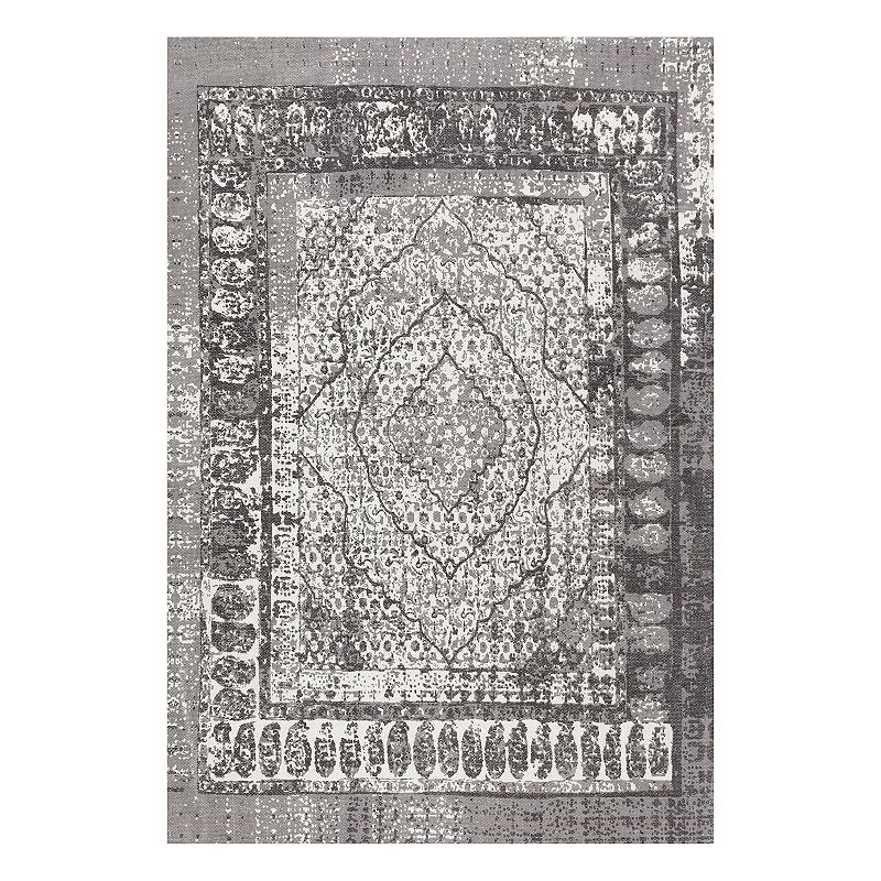 nuLOOM Laplante Vintage Framed Floral Rug, Grey, 7.5X9.5 Ft